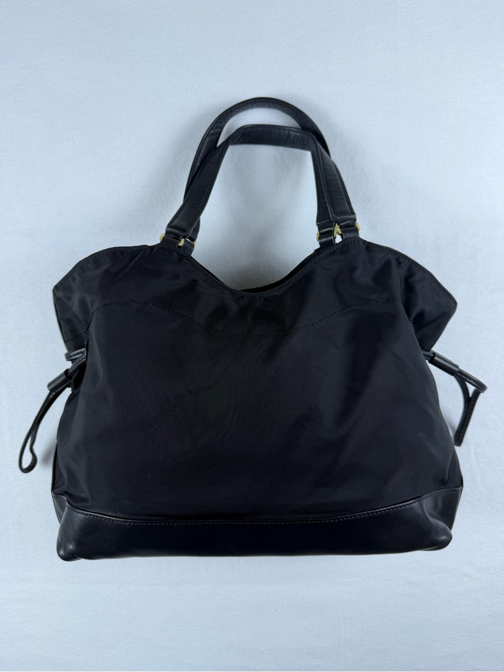 Tory Burch Black Nylon & Leather Drawstring Tote Shoulder Bag Gold Hardware - Picture 6 of 13